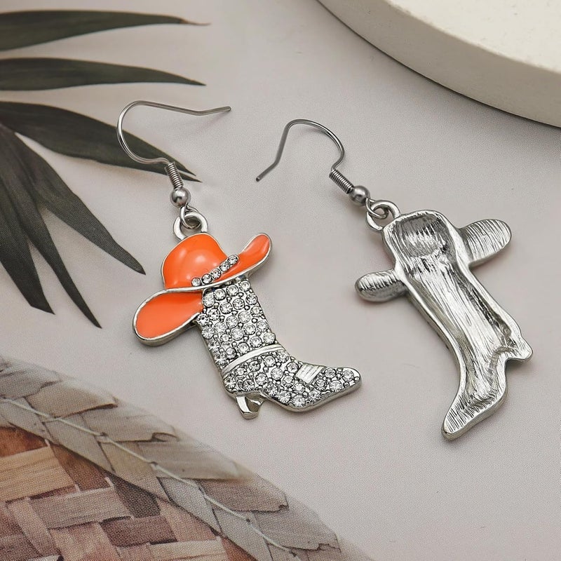 RechicGu Rhinestone Western Boots Earrings Cowgirl Cowboy Enamel Hat Bohemian Rodeo Boot Drop Dangle Earrings for Women - Image 5